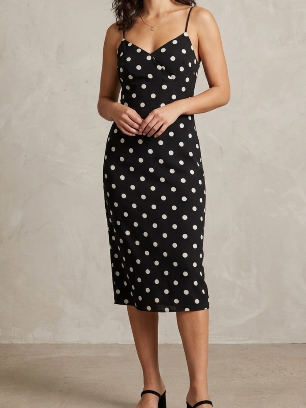 Scarlett Vintage Black‎ and White Polka Dot Midi Slip Dress Size Small